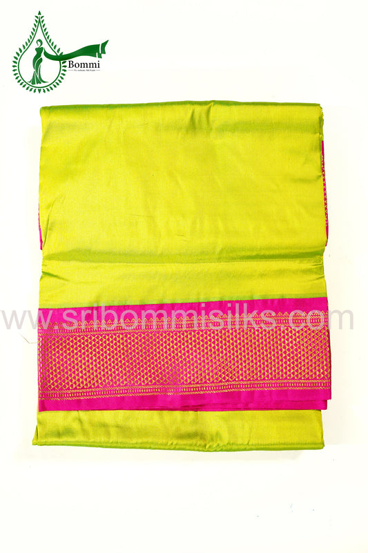 Ice Cream Green Color Madissar Pure Silk Saree with Rose Contrast Border