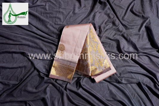 Light Fawn Colour One Side Pure Silk Saree with border feet butta and rich pallu