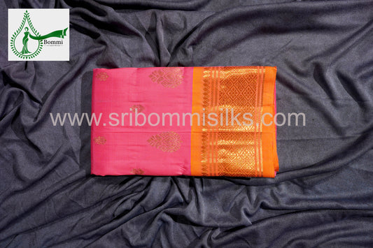 Pink Colour One Side Pure Silk Saree with border feet butta and rich pallu