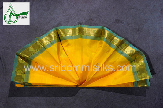 Lemon Yellow Color Pure Silk Saree Self Contrast Blur colour Double Side Border with fancy butta and Rich Pallu