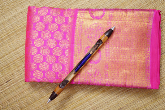 Kanchipuram Pure Silk Saree Rose Colour with German Silver Zari with zari brocade designs and Rich Pallu