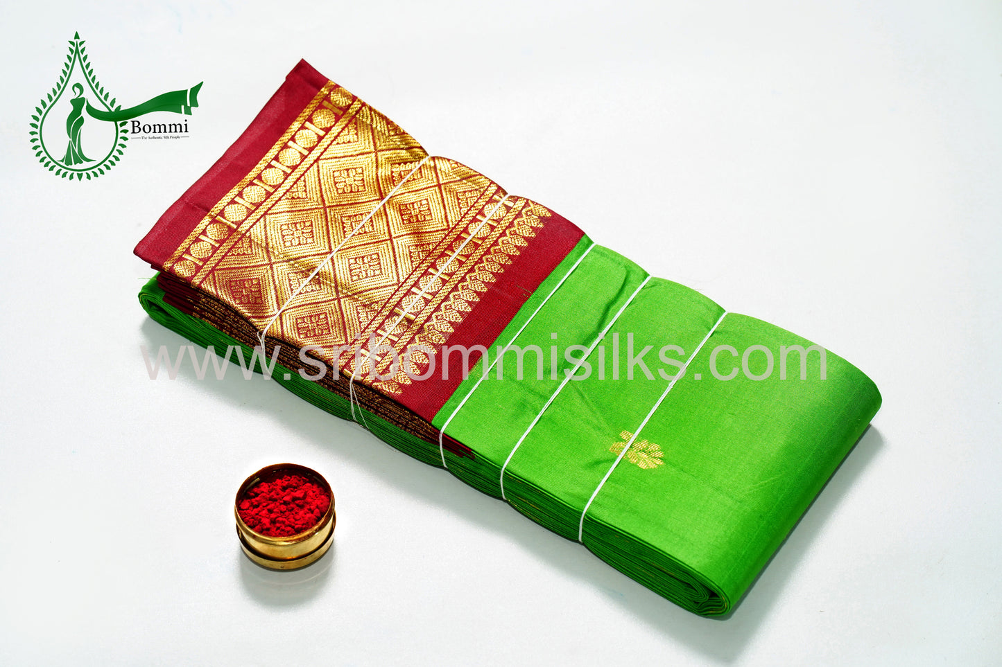 Lotus Leaf Green Color Kanchipuram Korvai Traditional One Side Pure Silk Saree with Crimson Red Contrast Border Rich Pallu and small fancy butta